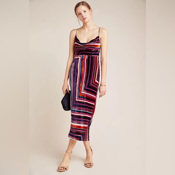Anthropologie Tina Striped Velvet Midi Dress S NWOT - Picture 1 of 12